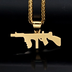 Hip hop gold plated stainless steel MK48 machine gun pendant with wheat chain necklace