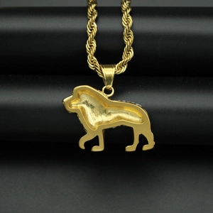 Collier avec pendentif lion en acier inoxydable plaqué or et chaîne torsadée épaisse