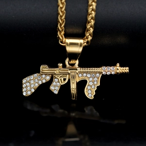 Hip hop gold plated machine gun pendant necklace with sparkling iced out rhinestones