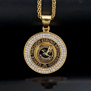 18K gold plated Philippine Eagle pendant necklace with white crystals and black enamel inlay