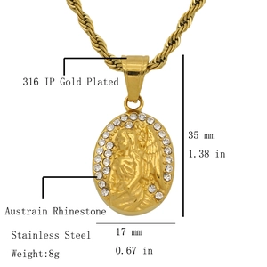 Collar con colgante de ángel en acero inoxidable de 18k oro y cristales finos