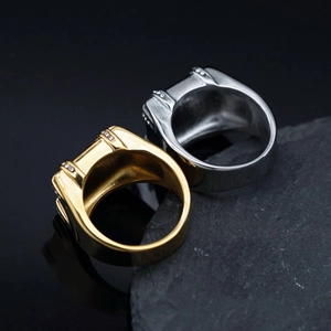 Luxurious gold and silver 316L stainless steel checkered hip-hop rings for men