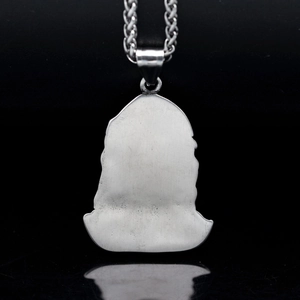 Vintage 316 stainless steel portrait pendant necklace with matte brushed finish back
