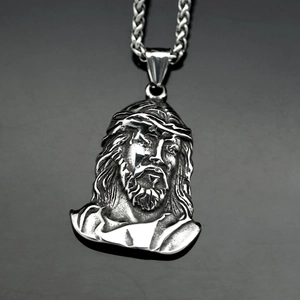 Retro Hip Hop Stainless Steel Jesus Portrait Head Pendant Religious Christian Jewelry For Men Women Without Chain Silver Color