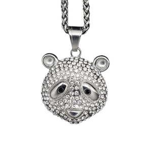 Pendentif panda hip-hop avec cristaux brillants et chaîne en blé argentée