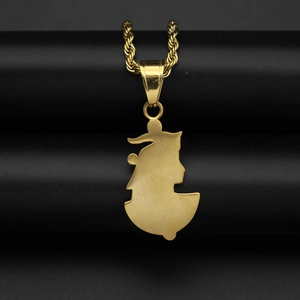 Vergoldete Edelstahlseilkette mit mattem Luffy-Silhouette-Anhänger im Hip-Hop-Stil