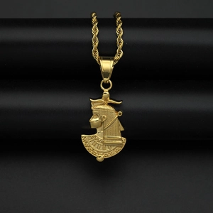 Hip Hop Edelstahl Vergoldet Ägyptische Königin Nofretete Anhänger Halskette Vintage Altes Ägypten Pharao Schmuck Für Damen Herren