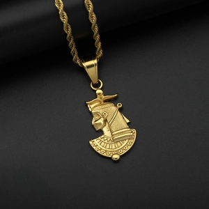 Hiphop 18k vergoldeter Edelstahl Ägyptische Königin Nofretete Anhänger mit Kordelkette