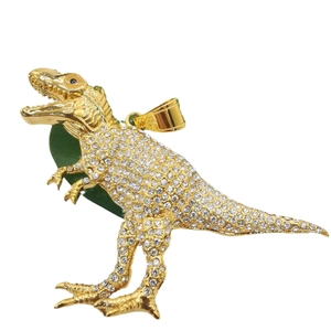 Gold-plated T-Rex dinosaur pendant with sparkling full crystal stones and wide bail