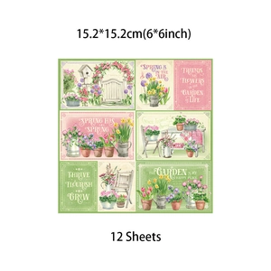 12 sheets of vintage floral scrapbook paper with 15.2x15.2cm garden themed designs