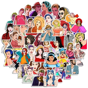 Detailed pile of vibrant pop art girl stickers featuring bold comic outlines and high contrast