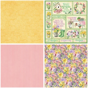 Detail showing four vintage spring floral patterns for DIY scrapbooking and collage art