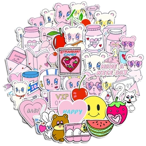 50pcs Kawaii Sweet Pie stickers set featuring pink bears and cats for DIY laptop decor