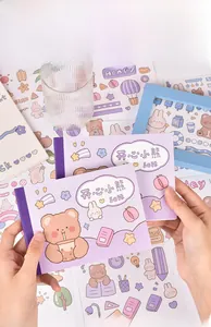 Detailed view of Happy Bear purple cartoon sticker book with 50 unique DIY hand account sheets
