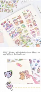 Close-up of 20 pieces waterproof PET cartoon girl stickers for scrapbooking and laptops