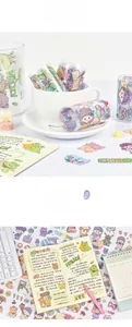 Close-up of waterproof PET decorative stickers featuring cute cartoon girl illustrations
