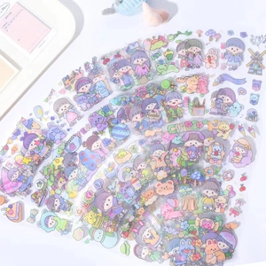 Waterproof PET Cartoon Girl Stickers Transparent DIY Decorative Decals For Scrapbooking Laptop Luggage Journaling