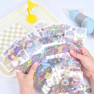 Waterproof PET cartoon girl and animal stickers for scrapbooking and suitcases