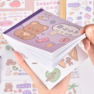 50 sheets of Happy Bear cartoon stickers for laptops and journals in purple theme