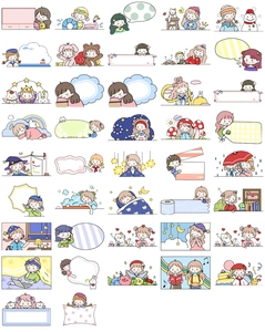 Close-up of cute cartoon frame stickers in pastel colors for journaling and planning