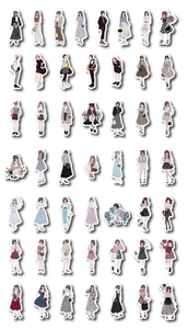 Collection de stickers mignons de filles animées avec tenues de mode pour la décoration
