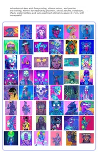 Set of 48 unique cyberpunk anime stickers featuring neon David and Lucy characters 3-7cm size