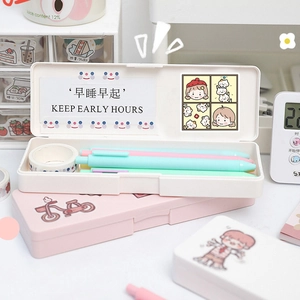 Minimalist white and pink desktop stationery organizer for cute stickers and pens