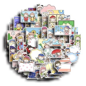 Detailed view of assorted cute girl stickers with various daily life scenes for scrapbooking