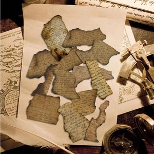 Retro torn edge scrapbooking paper set with vintage handwriting and aged brown texture