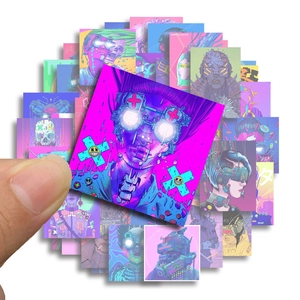 Cyberpunk anime stickers set with David and Lucy designs in neon purple for laptop decoration