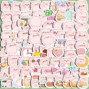 Cute Cartoon Pink Pig Waterproof Stickers For Laptop Luggage Water Bottle Scrapbooking Decoration Animal Stickers