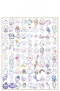 Detail showing waterproof cartoon stickers with cute bear and rabbit designs for decoration