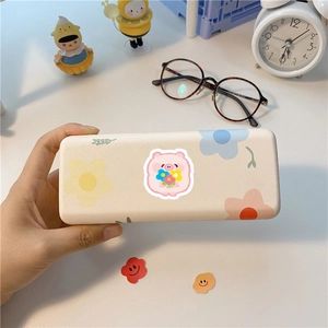 Cute Korean pink pig cartoon storage box with floral patterns for glasses and stationery
