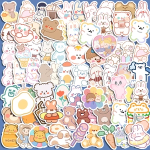 Cute Bear Rabbit Waterproof PVC Stickers For Water Bottle Phone Case DIY Hand Account Decor Salt Style Cartoon Stickers