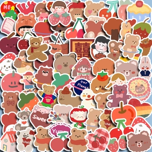 Divers autocollants mignons de dessins animés avec ours et fraises pour décoration DIY