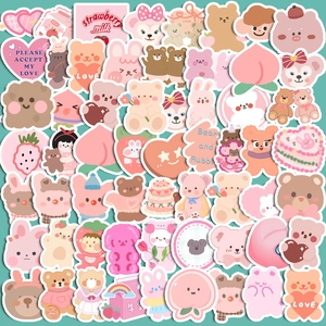 90 Pcs Cute Cartoon Bear Rabbit Waterproof Stickers For Scrapbook Phone Case Water Bottle DIY Decorative Decals Gift Set