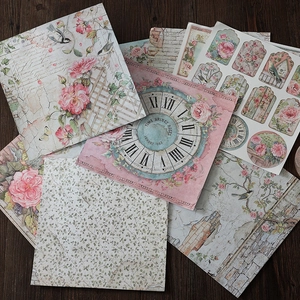 Vintage rose garden scrapbooking paper kit with floral patterns and bird motifs