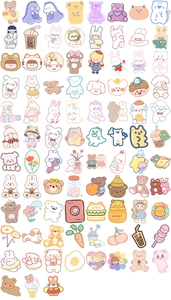 Detailed sheet of cute Japanese style waterproof stickers with bears and bunnies