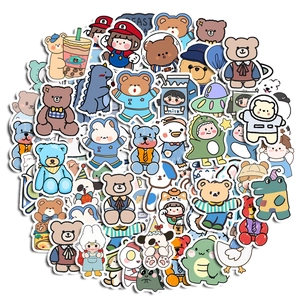 Waterproof cute animal stickers featuring blue bears, rabbits and dinosaurs for decoration