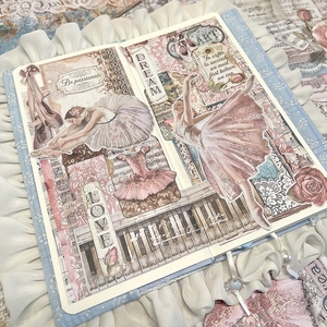 Elegant vintage ballet junk journal scrapbooking paper set with floral and piano motifs