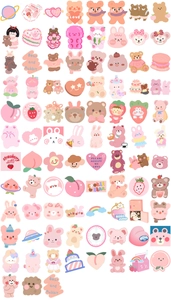 Detailed close-up of blue cartoon bear and rabbit waterproof decorative stickers