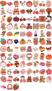 Vue à plat d'autocollants mignons d'ours et de lapin pour le scrapbooking et la déco DIY