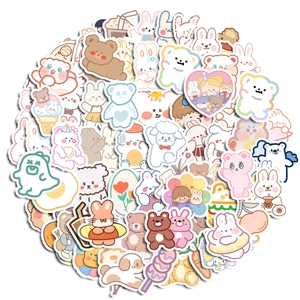 Cute cartoon bear and rabbit waterproof stickers for phone cases and water bottles