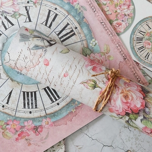 Vintage floral paper set with roses and birds, decorative scrapbooking material for journals