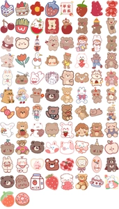 Vue détaillée d'autocollants mignons d'ours et lapins dessinés à la main pour décoration