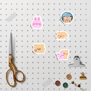 Cute cartoon bear and rabbit stickers with Good Morning text for journal decor