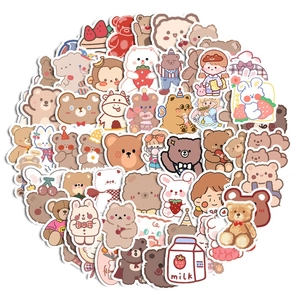 Détail d'autocollants mignons d'ours et de lapin imperméables pour décoration DIY