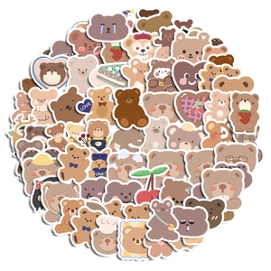 Cute brown bear cartoon stickers for water bottles and journals with waterproof design