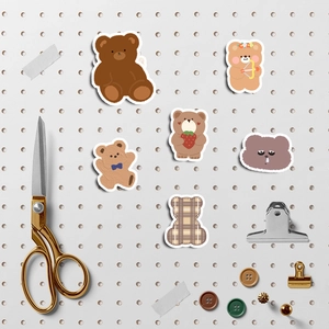 Set of 6 cute brown bear stickers for scrapbooking and waterproof DIY decoration