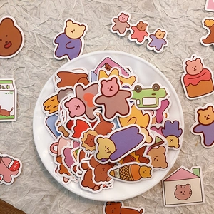 Autocollants d'Animaux Ours de Dessin Animé Mignons pour Décoration de Journal Bricolage Étiquettes Décoratives en Papier d'Art